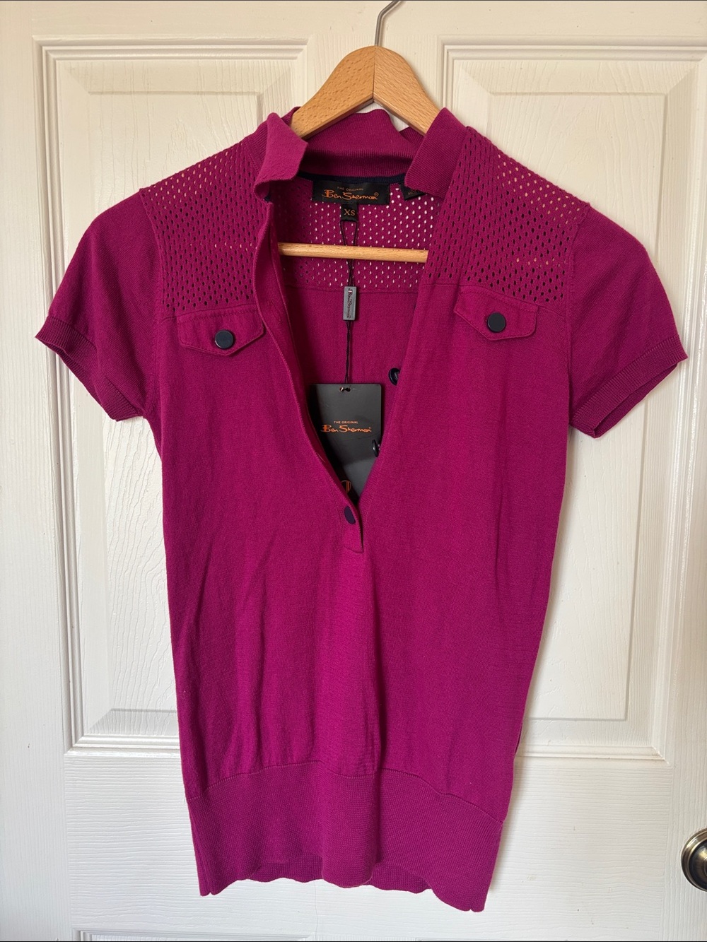 Ben Sherman Hot Pink Mesh Detail Top XS 100% Cotton